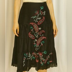 Carole Little 100% Silk Black Embroidered Boho Skirt (1023)